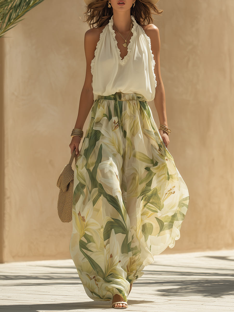 Lysandra | Elegant Lily Print Flowing Set