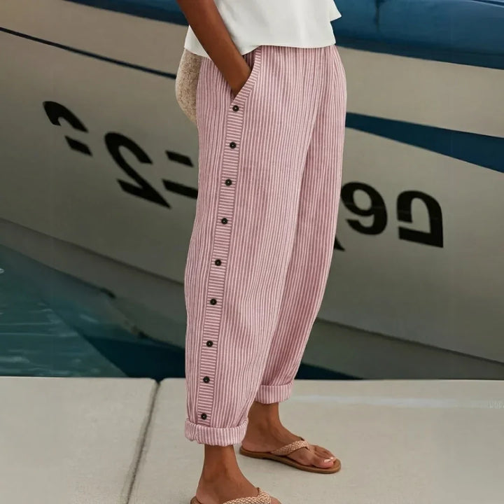 Stella | Striped Button Trousers