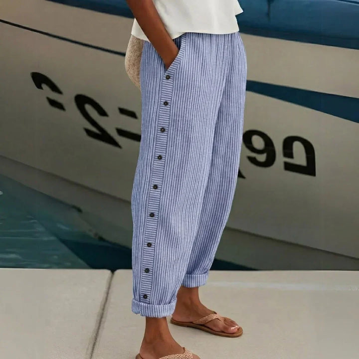 Stella | Striped Button Trousers