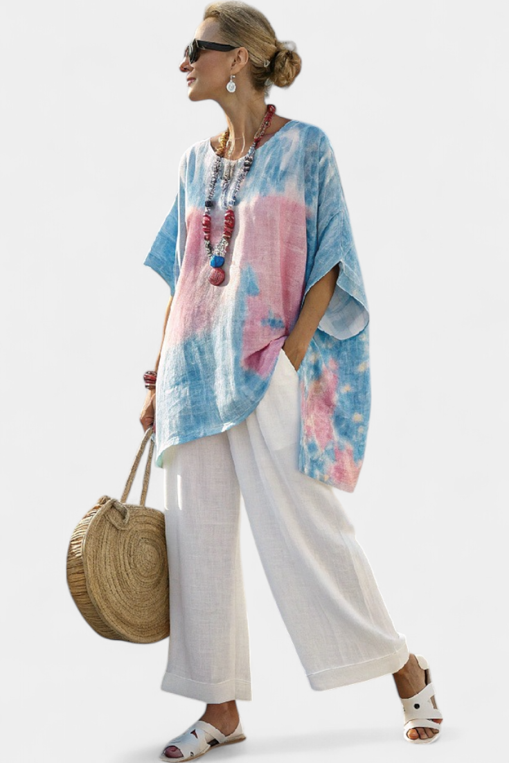 Vantrel | Comfortable Relaxed Linen Top & Striped Bamboo Pants