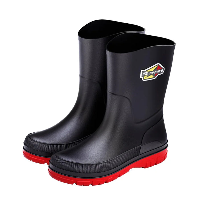 Men's Mid-Calf Rain Boots Pure Black Waterproof Slip-On Shoes Anti-Slip Large Size 39-48 Fishing Boots Environmental Protection