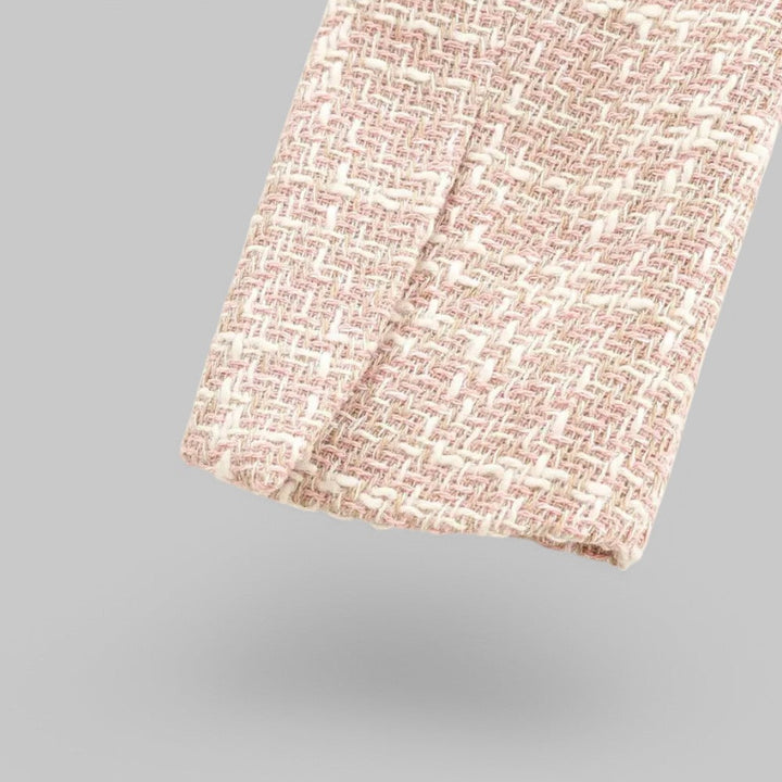 Women's Classic Double-Breasted Pink Tweed Blazer