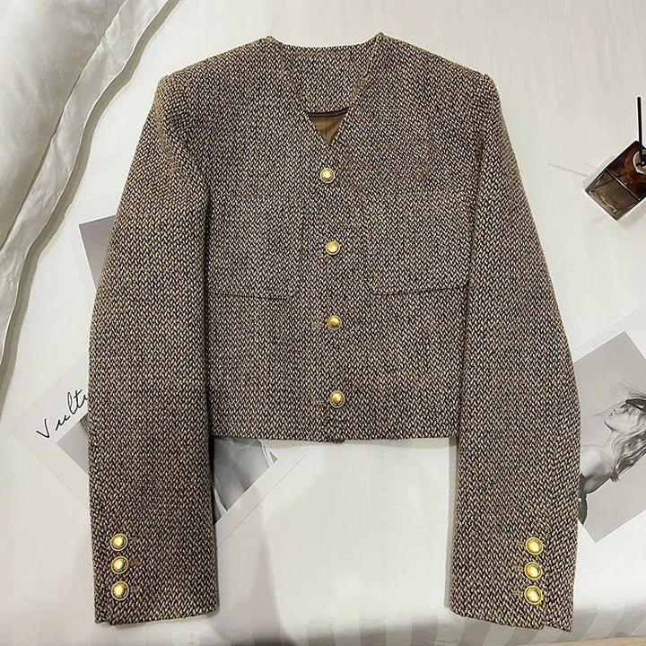 Women’s Cropped Blazer – Tailored Fit with Gold-Tone Buttons