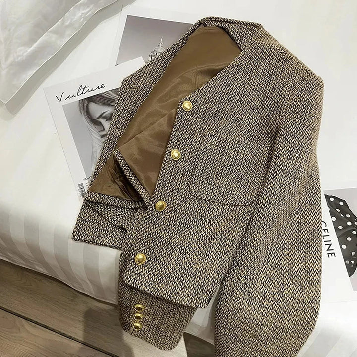 Women’s Cropped Blazer – Tailored Fit with Gold-Tone Buttons