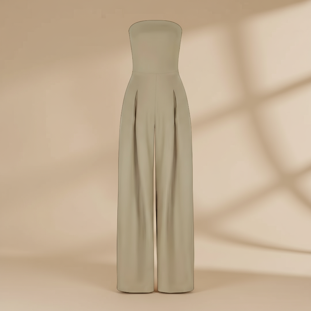 Women’s Strapless Wide-Leg Jumpsuit – Structured Bodice with Elegant Flowing Silhouette